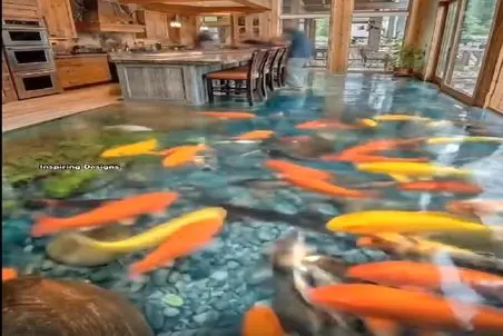 معماری خلاقانه؛ کف زمین رو تو آشپزخونه کندن ماهی ریختن روش شیشه گذاشتن سوپر نچرال شد