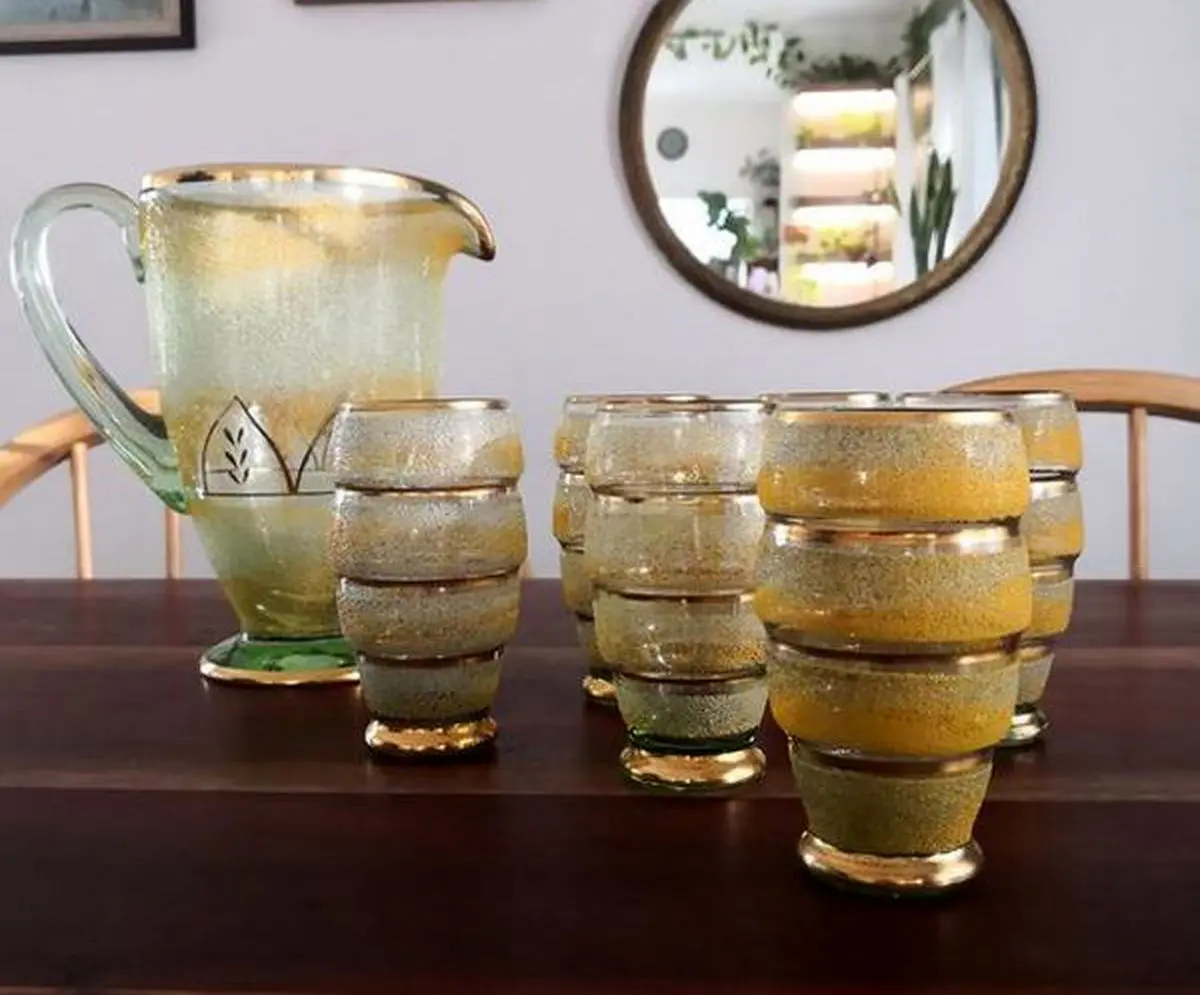 پارچ و لیوان لب طلا