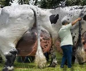 فرآوری گاو؛ گاو اینقدر شیر داره تو وجودش دو نفر نشستن هر چی میدوشن تمام نمیشه