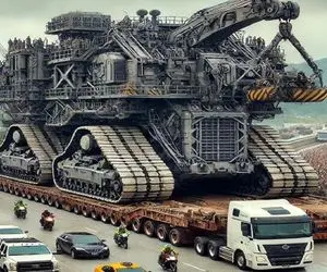 جابه جایی جانکاه؛ جنگنده f14 که رو تانک سواره رو با تریلی و خاور جفت شده حمل میکنه