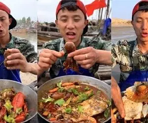 غذای چینی چِش درار ؛ بازم این مردک که واسه اختاپوش بیچاره تو تابه جهنم ساخته میخورتش