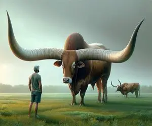 حیوانات غول پیکر؛ شاخ این بوفالو انقدر کش اومده شده بند رخت 