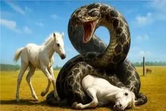 حیات وحش مصنوعی/ تلاش و کوشش اسب شجاع برای نجات مادرش از چنگ پیتون غول آسا