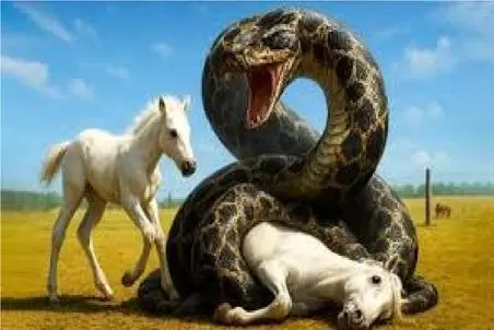 حیات وحش مصنوعی/ تلاش و کوشش اسب شجاع برای نجات مادرش از چنگ پیتون غول آسا