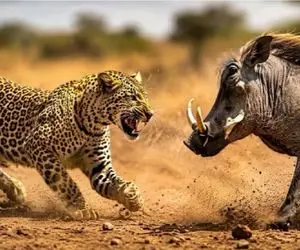 حیات وحش؛ کمین مرگبار پلنگ علیه سلطان گرازها