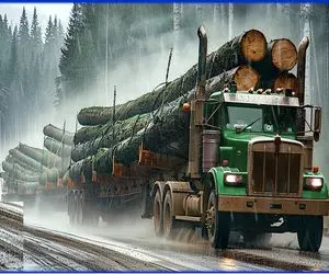 جابه‌جایی‌های جانکاه؛ کامیون موقع حمل الوارهای زمخت و قدرهیکل تو گل و لای دفن میشه