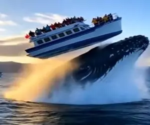 معماری طبیعت؛ نهنگ غول پیکر از تو آب خیز برداشت قایق و آدماشو شوت کرد هوا