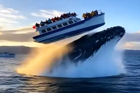 معماری طبیعت؛ نهنگ غول پیکر از تو آب خیز برداشت قایق و آدماشو شوت کرد هوا