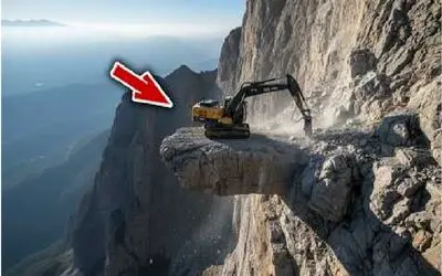 جا به جایی جانکاه؛ اپراتور بیل مکانیکی خنگ بازی درآورد با صخره زیرش سقوط کرد ته دره