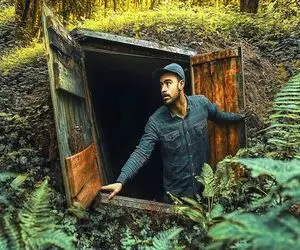 معماری خلاقانه؛ وسط جنگل زمین و شکافت خونه مخفی ساخت درش سقفیه تا خرس نخورتش