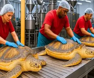 فرآوری لاکپشت؛ لاکپشت کُشی مدرن صنعتی برای بهره بردن از گوشت خاص و پروتئینیش