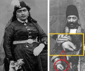 فوتوشوت‌های قجری/ مثل اینکه زمان قاجار مد بود مرداشون لاک میزدن زنا سبیل میذاشتن