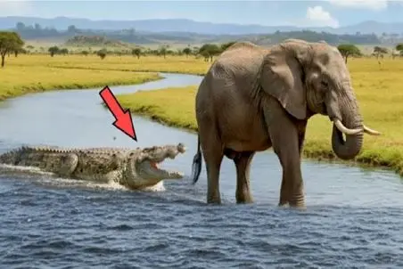 مستند حیات وحش؛ معرکه گیری کروکودیل و فیل در آب های جاری