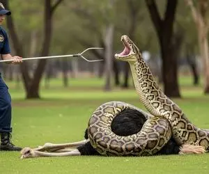 حیات وحش مصنوعی؛ شتر مرغ دلیر برای نجات جان مادرش از چنگ پیتون غول کمک آورد