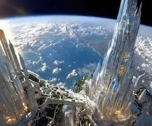 معماری خلاقانه؛ طراحی بهشت توسط هوش مصنوعی خارجی ها بالای جو کره زمین با ویو کهکشان