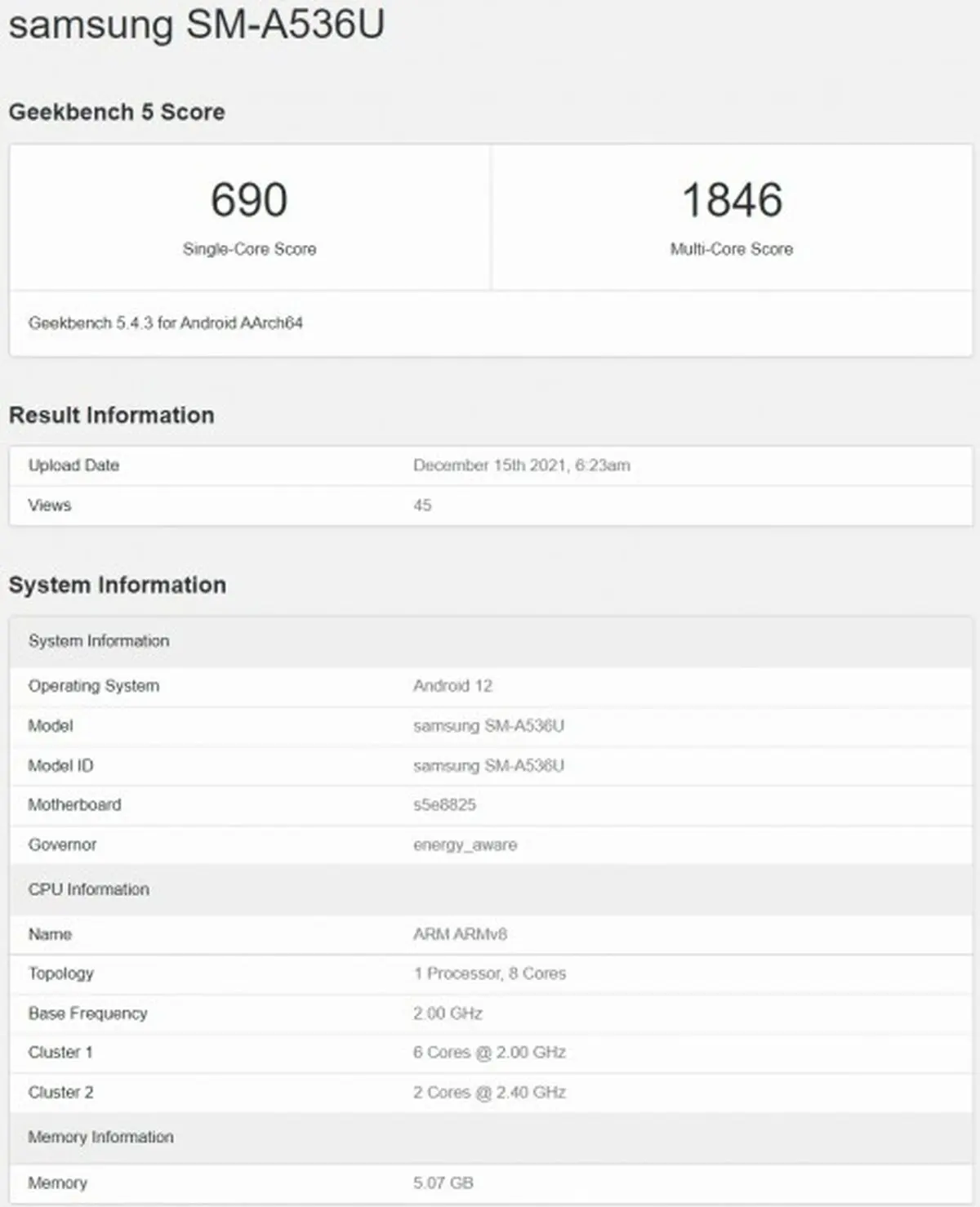 A53 5G-GeekBench