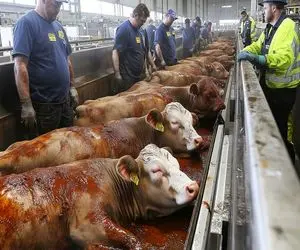 فرآوری گاو؛ گاو پروار شد میره کارواش سلاخی شه بره تو دستگاه سوسیس پیچی دربیاد