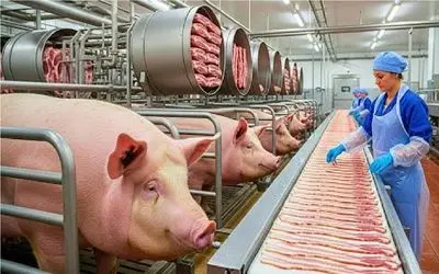 فرآوری خوک؛ خوک لجن زیست حرومی انداختن دستگاه بیکن شد با برچسب صادراتی