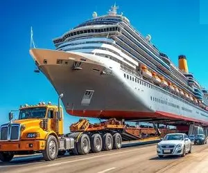 جابه جایی های جانکاه؛ کشتی تفریحی کروز 450 تنی سوراخ شده با تریلی بردنش واسه تعمیر