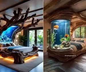 ترکیب فانتزی و واقعیت؛ تخت های در آغوش دریای کوچک آکواریوم/ دیزاین رویایی و رنگارنگ