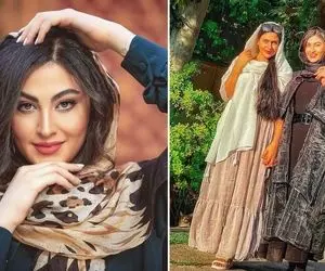 مریم مومن یه طاقه پارچه کشیده دورش مثلا شده لباااس؛ خانوم سرتا پاشو اکسسوری بارون کرد!