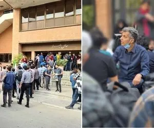 (عکس) تصویری از عادل بین تجمع امروزِ مقابل سلف دانشگاه شریف