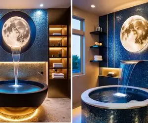 ایده چیدمان و طراحی حمام بهشتی در نزدیکی ماه / به سبک طراحی مدرن وان حمام