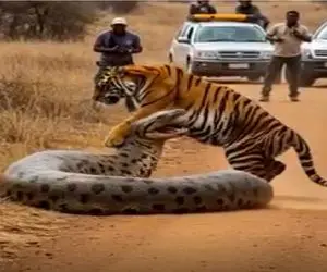 حیات وحش مصنوعی/ نبرد مذبوحانه پیتون غول و ببر برای نمایش قدرت