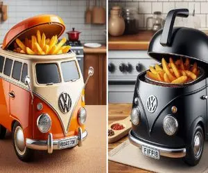 چیدمان آشپزخانه با سرخ کن طرح فولکس واگن/ ایده‌ای کاربردی نوآورانه و خلاقانه