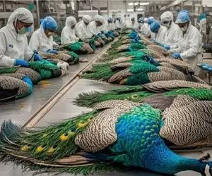 فرآوری طاووس؛ کشاورزان چینی از خیره کننده ترین پرنده هم سود می برد