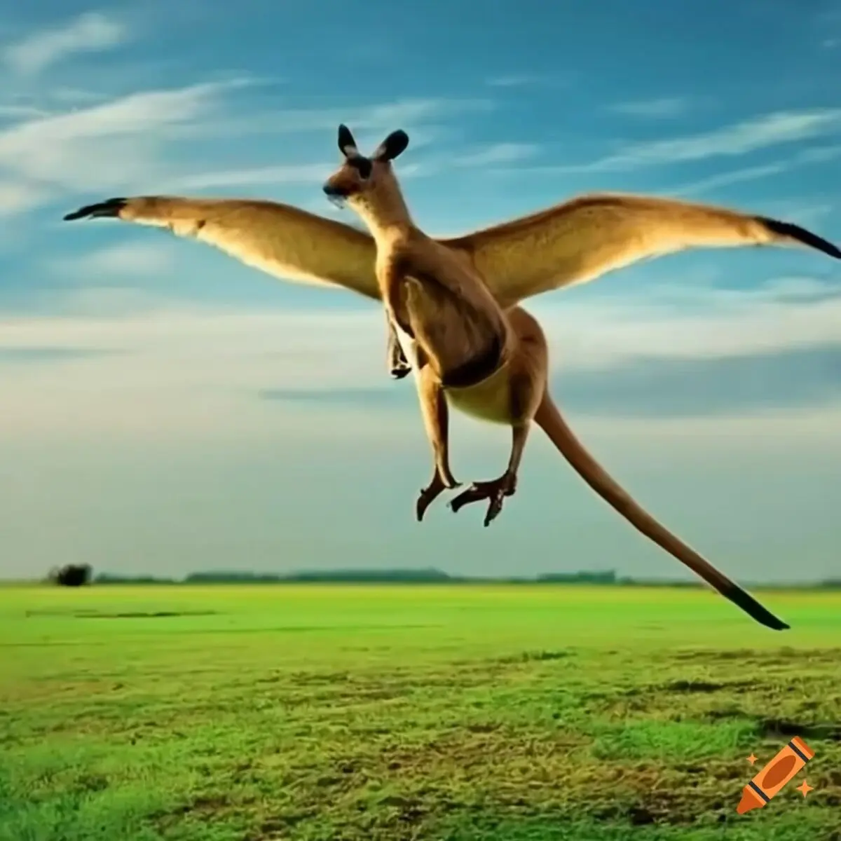 craiyon_141021_flying_kangaroo_in_large_paddock_with_green_grass_blue_skies_few_clouds