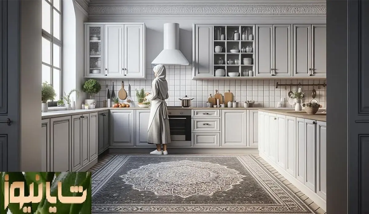ست کردن فرش آشپزخانه با کابینت سفید