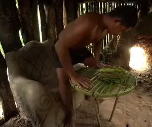 خونه درختی؛ بربر برهنه با یه تیشه تو درخت یه کلبه واسه خودش ساخته مبلم توش گذاشته