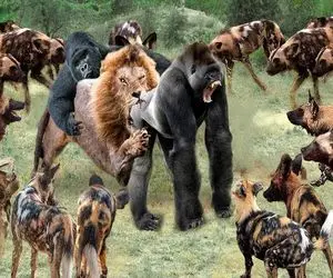 بدایع حیات وحش؛ شیر تهمتن بابون شکار کرده کفتارهای بزدل دوره کردن بقاپن ببلعن