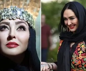 سوتی "الهام حمیدی" با موی مشکی و اکستنشن بلونده بلوند جلو همه؛ چه آرایش غلیظی!