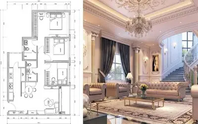 نقشه منزل 100 متری دوخوابه؛ دکوراسیون داخلی مینیمال و مدرن با بهترین جانمایی فضا