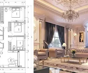 نقشه منزل 100 متری دوخوابه؛ دکوراسیون داخلی مینیمال و مدرن با بهترین جانمایی فضا