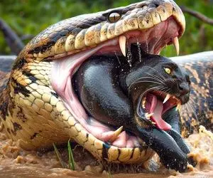 از جذابیت های حیات وحش؛ پیتون هوس یه ناهار سیاه کرد و پلنگ تیز دندان رو طعمه قرار داد