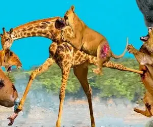 بدایع حیات وحش؛ زرافه درازناز برا حفظ جونش بعد دویدن پاشو کرد تو شکم شیر سفاک