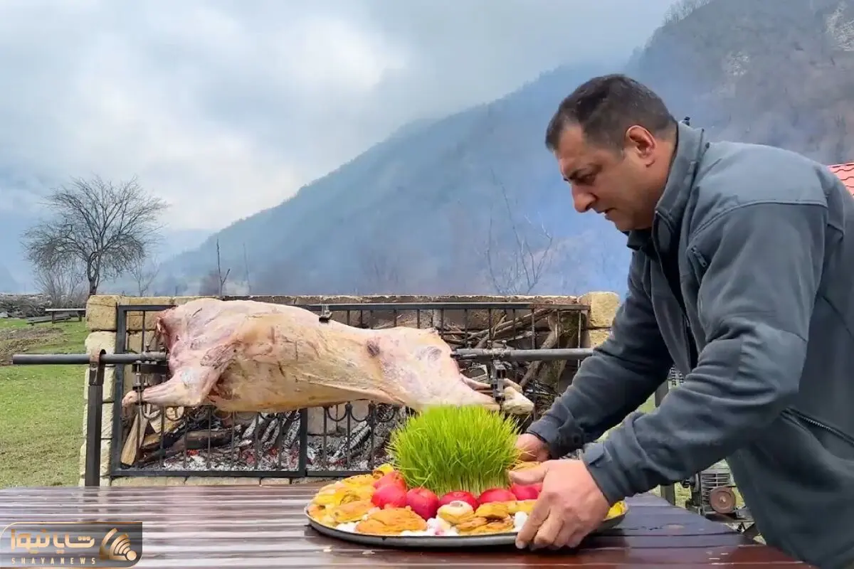 Roasting a Huge Bull on a Steel Spit