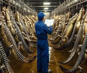 فرآوری تمساح؛ تمساح به 400 کیلو که رسید مثله شد تا از گوشت و پوستش استفاده شه