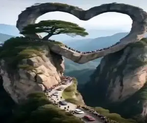 معماری خلاقانه؛ صخره قلبی ساختن هر کی با یارش بره عشقش ابدی میشه قیامته صف بستن براش