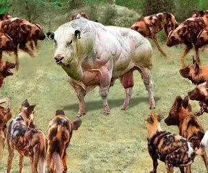 گاوهای باورنکردنی؛ گاو نر سفاک با شاخ دو متری تنهایی 10 تا کفتار شریر رو پاره کرد