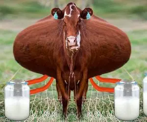 گاوهای باورنکردنی؛ گاو مش حسن روزانه 50 کیلو شیر میده شیردوشو بهش چسبوندن