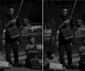 آواز ناب؛ بچه بی سرپرست وسط جاده گدایی کنان سوزناک آهنگ بی احساس رو با دوره گرد خوندن