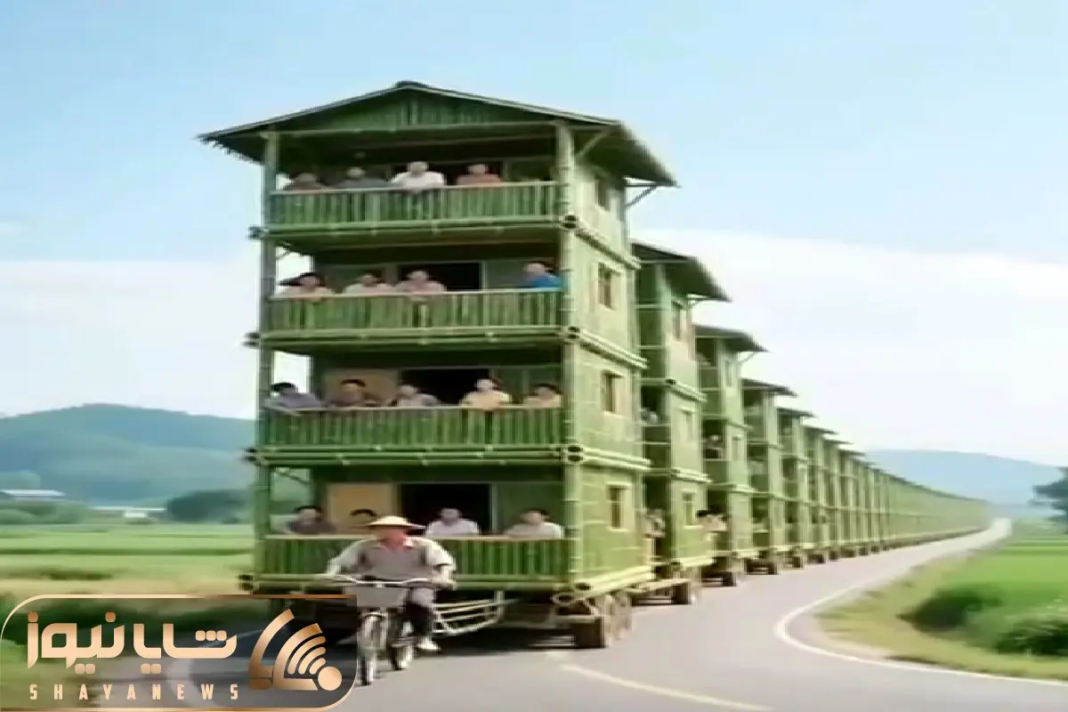 معماری خلاقانه؛ اتوبوس بامبو ساختن 200نفر نشستن توش پیرمرد با دوچرخه میبرتش انقد سبکه