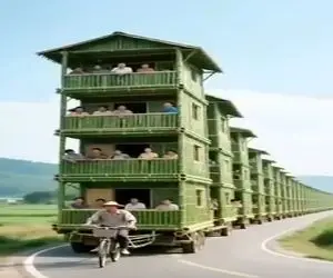 معماری خلاقانه؛ اتوبوس بامبو ساختن 200نفر نشستن توش پیرمرد با دوچرخه میبرتش انقد سبکه