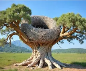 معماری خلاقانه؛ وسط بیابون رو درخت با خس و خاشاک خونه بیضی ساخت از گرما هلاک نشه