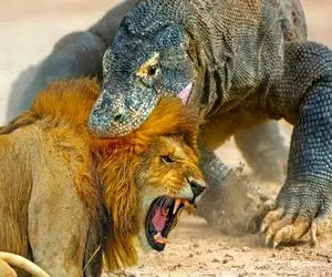 جذابیت حیات وحش /جدال مذبوحانه اژدهای کومودو و شیر وقتی به آرامی ذوب میشود