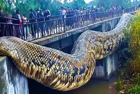 صحنه دهشتناک؛ پیتون غول بعد بلع فیل از پل آویزون شد هضم شه